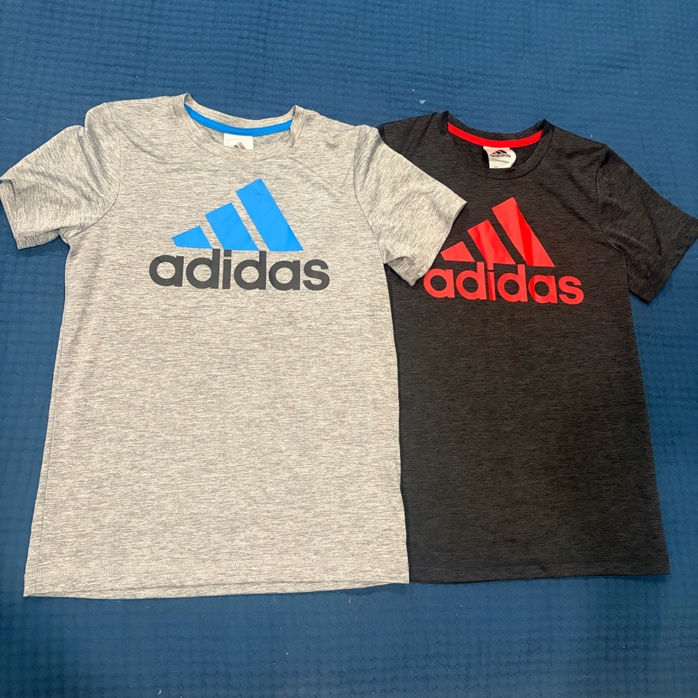 Adidas Kids' Gray and Black Tees with Blue and Red Logos